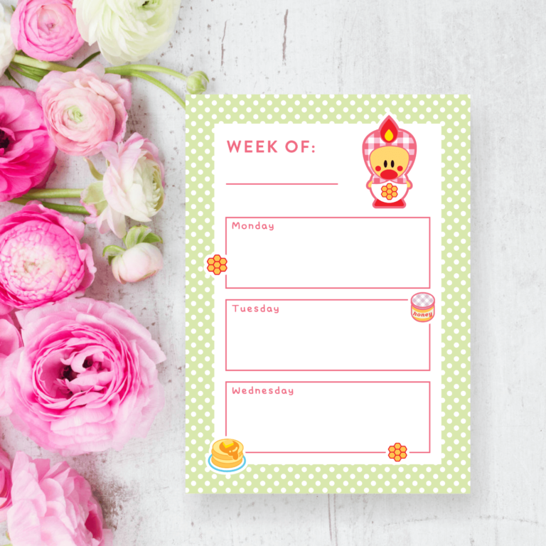 Cute Planners – Printable A5 Weekly Kawaii Planner Sweet Angel Bird ® Honey Matryoshka