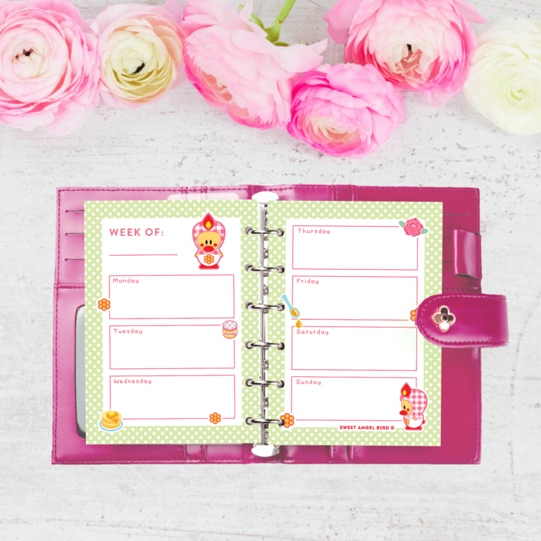 Cute Planners – Printable A5 Weekly Kawaii Planner Sweet Angel Bird ® Honey Matryoshka