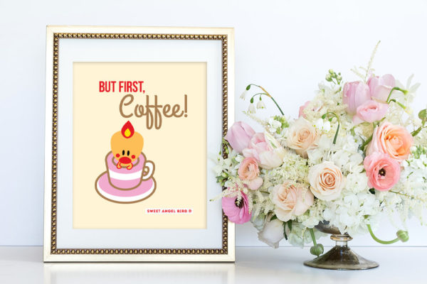 But First Coffee, wall art, printable wall art, art print, home decor, nursery art, Sweet Angel Bird, unique gift, bird print, 810086