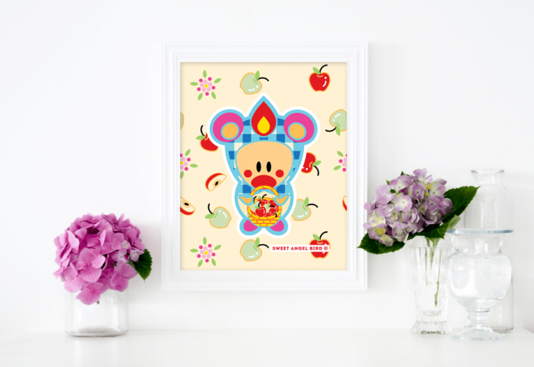 Cute Art - Sweet Angel Bird ® Teddy Bear Apple Print Wall art, Home Decor, Unique Gift