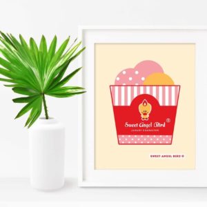 Cute Art — Sweet Angel Bird Ice Cream Party Printable Wall Art Poster, Home Decor, Unique Gift