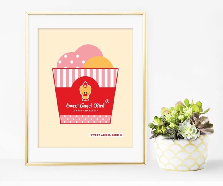 Cute Art — Sweet Angel Bird Ice Cream Party Printable Wall Art Poster, Home Decor, Unique Gift