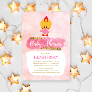 Pink and Gold Baby Shower Invitations, 5x7" Baby Shower Invitation – Sweet Angel Bird ® Pink and Gold Watercolor Strokes Printable Baby Shower Invitations