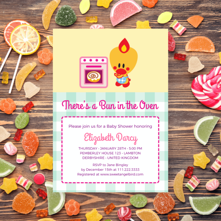 Baby Shower Party Invitations, 5x7" Baby Shower Invitation – Sweet Angel Bird ® Bun in the Oven Printable Baby Shower Invitations