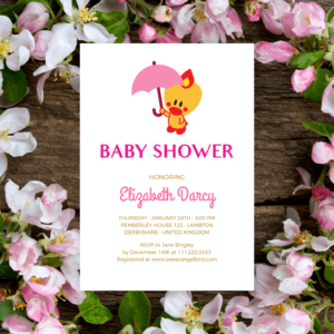 Pink Baby Shower, It's a Girl Baby Shower Invitation – Sweet Angel Bird ® Pink Umbrella Printable Baby Shower Invitations