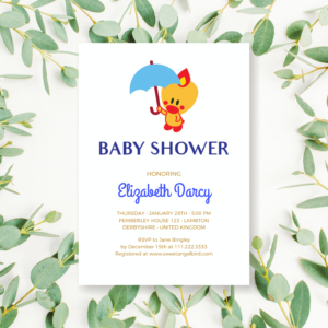 Baby Boy Baby Shower Invitations, Royal Blue and Gold Baby Shower Invitation – Sweet Angel Bird ® Blue Umbrella Printable Baby Shower Invitations