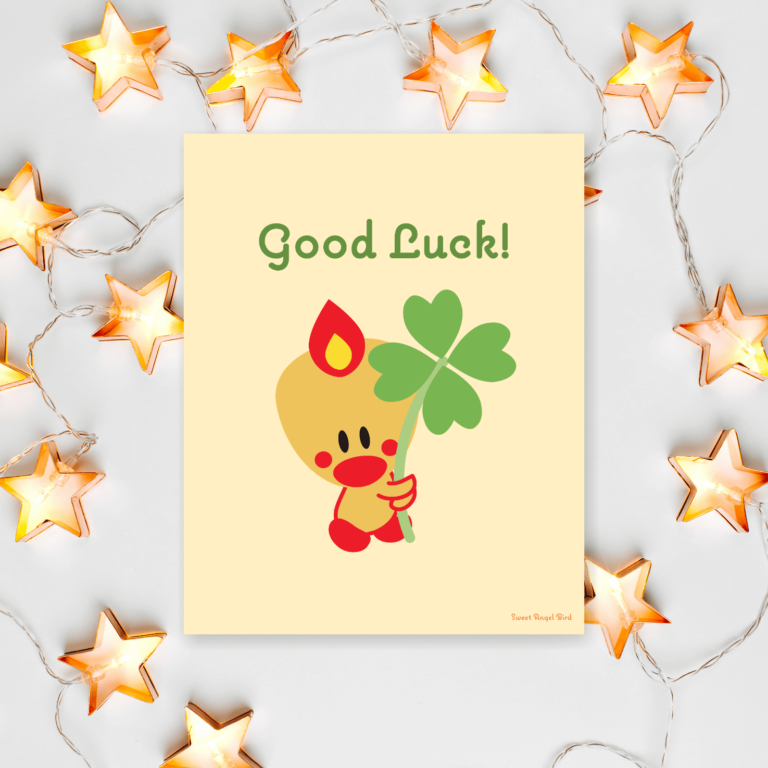 St Patrick’s Day Decorations Sweet Angel Bird ® Good Luck Wishes Four-Leaf Clover Wall Art Print, Poster