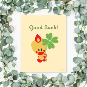 St Patrick’s Day Decorations Sweet Angel Bird ® Good Luck Wishes Four-Leaf Clover Wall Art Print, Poster