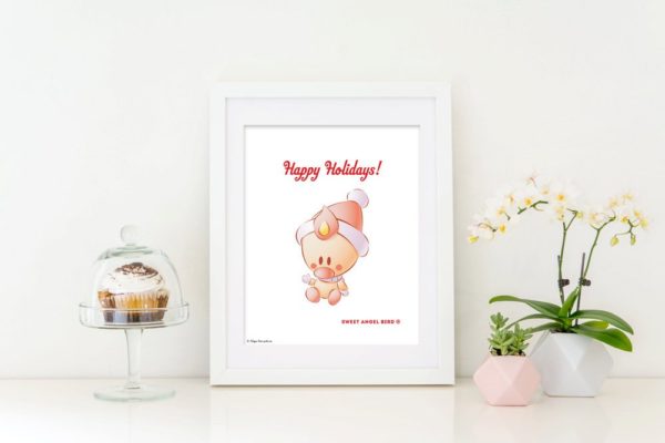 Christmas Print, wall art, printable wall art, art print, watercolor print, nursery art, Sweet Angel Bird, unique gift, bird print, 810166