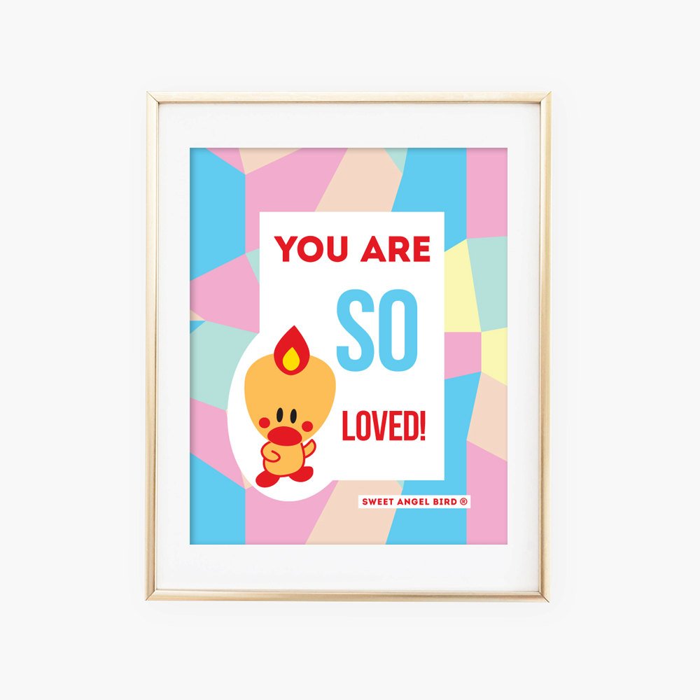 You Are Loved, wall art, printable wall art, art print, home decor, nursery art, Sweet Angel Bird, unique gift, bird print, 810004