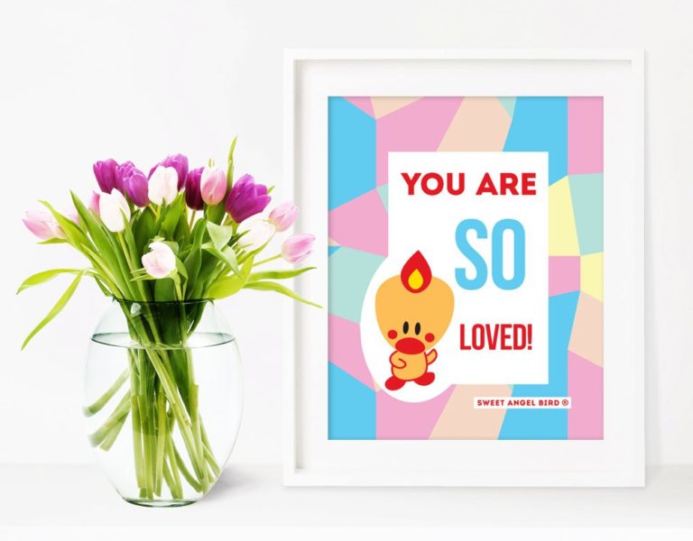 You Are Loved, wall art, printable wall art, art print, home decor, nursery art, Sweet Angel Bird, unique gift, bird print, 810004