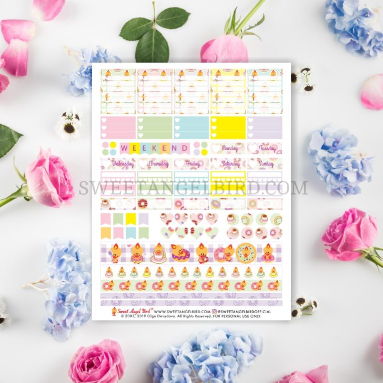 Printable Planner Stickers - Sweet Angel Bird ® Erin Condren Stickers for Cute Planner, Kawaii Planner