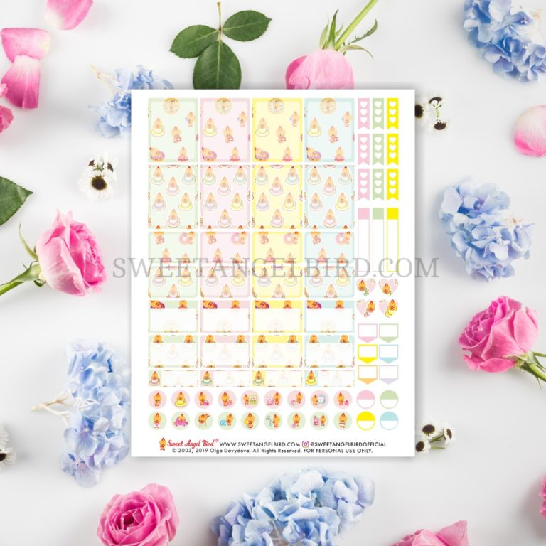 Printable Planner Stickers - Sweet Angel Bird ® Erin Condren Stickers for Cute Planner, Kawaii Planner