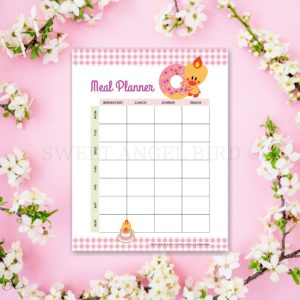 Printable Meal Planner Template Bundle - Sweet Angel Bird ® Coffee and Donuts Cute Planner, Kawaii Planner with Printable Grocery List, Printable Recipe Planner, Printable Notes