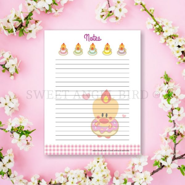 Printable Meal Planner Template Bundle - Sweet Angel Bird ® Coffee and Donuts Cute Planner, Kawaii Planner with Printable Grocery List, Printable Recipe Planner, Printable Notes